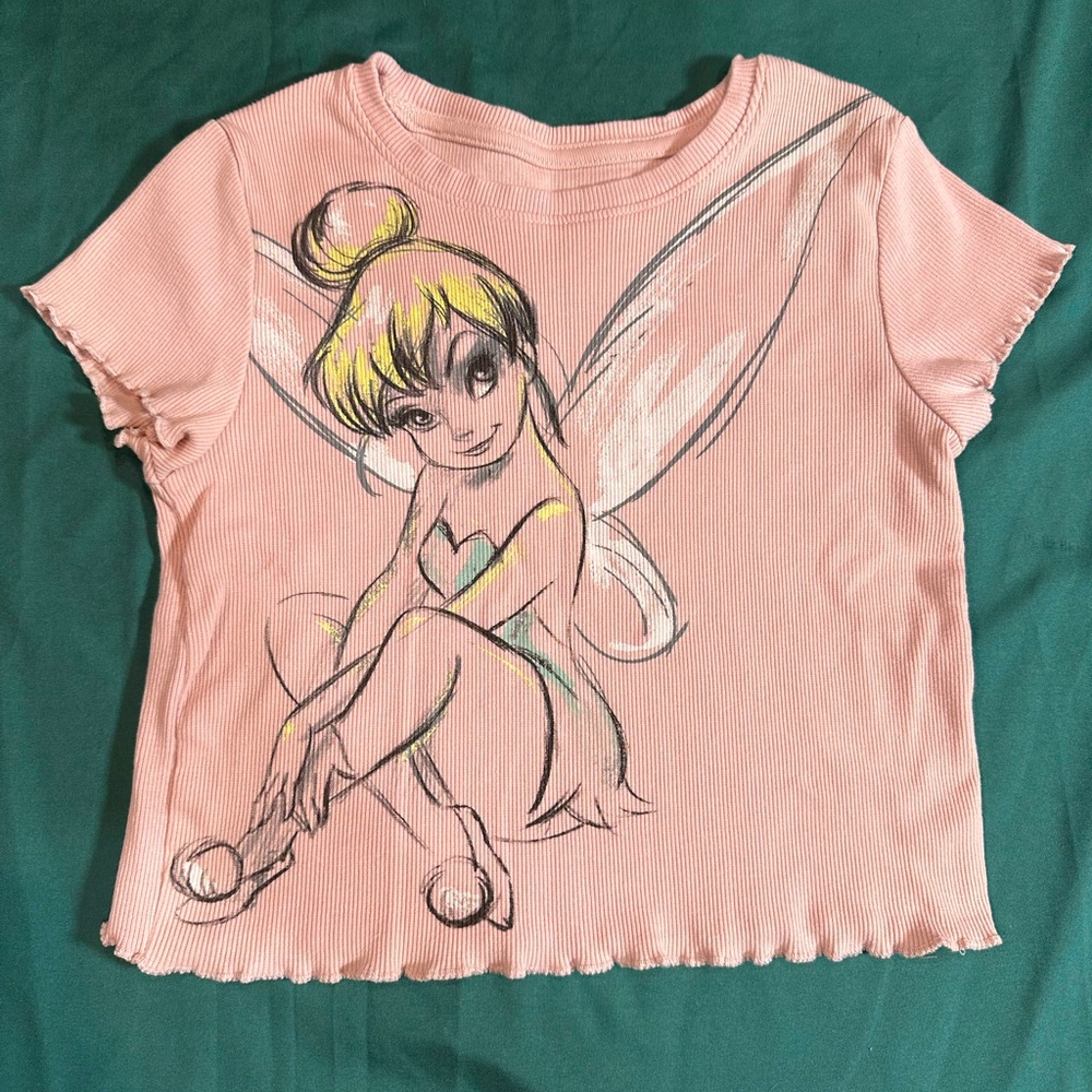 DISNEY Girls Tinkerbell sketch babydoll tee, Sz L (10-12) Girls